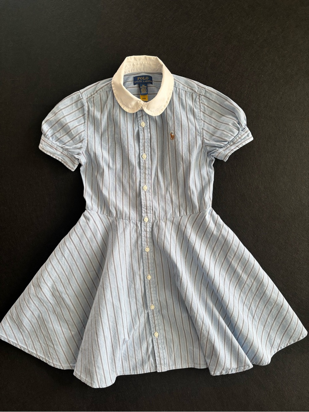Polo Ralph Lauren Classic Blue Striped Button Up Cotton Shirtdress, Kids Size 6X